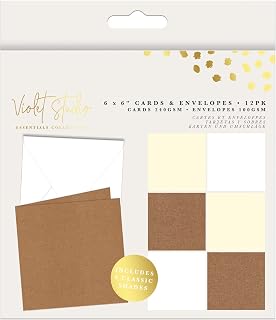 Card Blanks & Envelopes 6” x 6” - 12 Pack - Classic - 240gsm Cards & - 100gsm Envelopes - Perfect for Cardmaking with Perfectly Sized Envelopes - by Violet Studio
