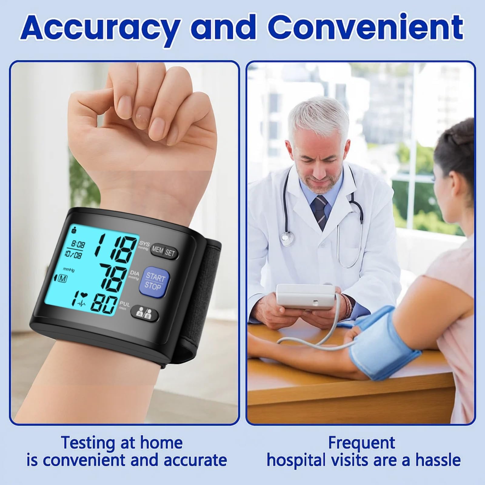 Blood Pressure Monitor Wrist Blood Pressure Cuff Automatic BP Machine with Backlit Display, 2x90 Memory, Voice Broadcast, Measurable Board Carrying Case and AAA Battery Bp Monitor(Black)