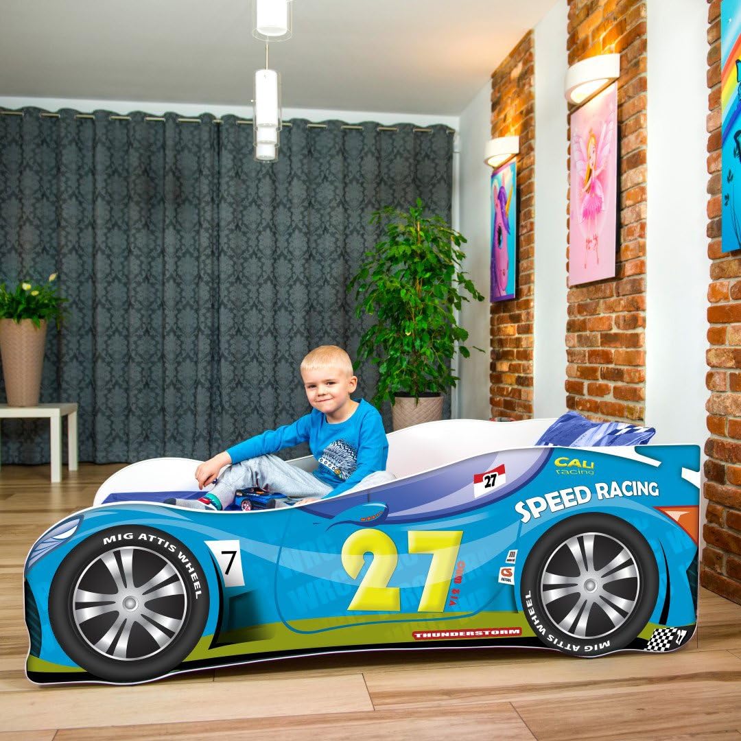 Sale +++ The Best Quality Baby Kids Bed Toddler Car Junior Bed with Mattress 140 x 70 cm 160 x 80 cm 180 x 80 cm (180x80cm Untill 12 Jears, Blue)