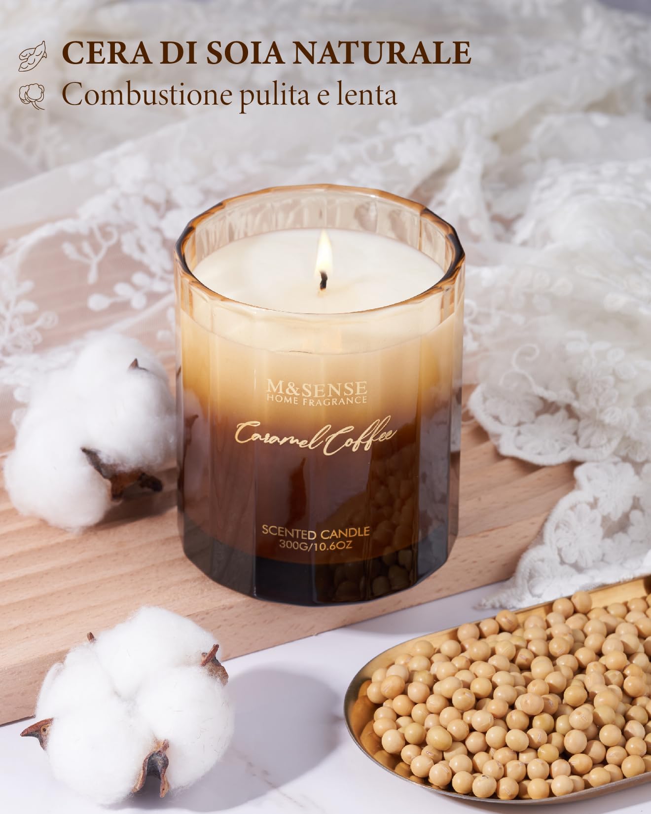 M&SENSE candele profumate al caffè al caramello in barattolo candele naturali di soia con 60 ore di combustione bellissimo regalo candela e decorazione della casa regali per le donne, 330g
