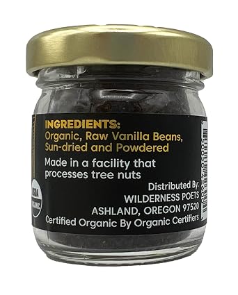 Wilderness Poets, Pure Vanilla Powder - 100% Organic Ground Vanilla Beans - Half-Ounce Glass Jar (14 Grams) - Tahitian Variety, Grade A | Potent, Super Aromatic, Perfect for Chefs, Baking, Ice Cream, Coffee Lattes
