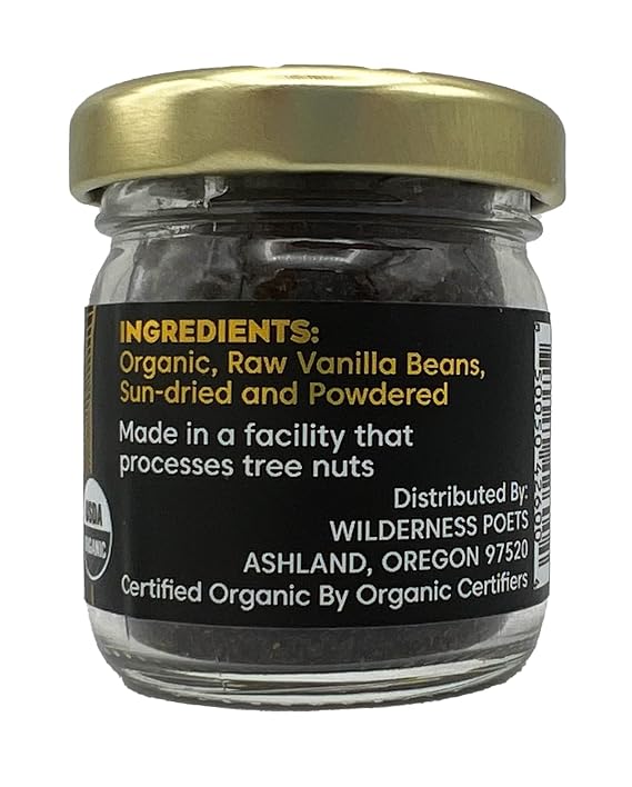 Wilderness Poets, Pure Vanilla Powder - 100% Organic Ground Vanilla Beans - Half-Ounce Glass Jar (14 Grams) - Tahitian Variety, Grade A | Potent, Super Aromatic, Perfect for Chefs, Baking, Ice Cream, Coffee Lattes