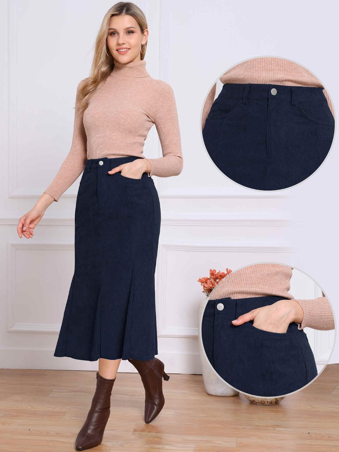 Allegra K Corduroy Skirt for Women Fall Winter High Waist Casual Work Bodycon Fishtail Midi Skirts - Image 2