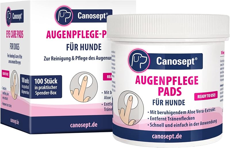 Canosept Eye Care Pads for Dogs Pack of 100 - Eye Care Dog & Tear Stain Remover Dog - Eye Cleaner for Dogs with Soothing Aloe Vera Extract, Gentle Dog Care