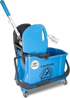 Einfachfahrwagen GIV 7, Fahrwagen mit 24 Liter Eimer, inkl. 10 Liter Schmutzwasserbehälter, Putzwagen mit Wischmopp Presse, Reinigungswagen für Gebäudereinigung