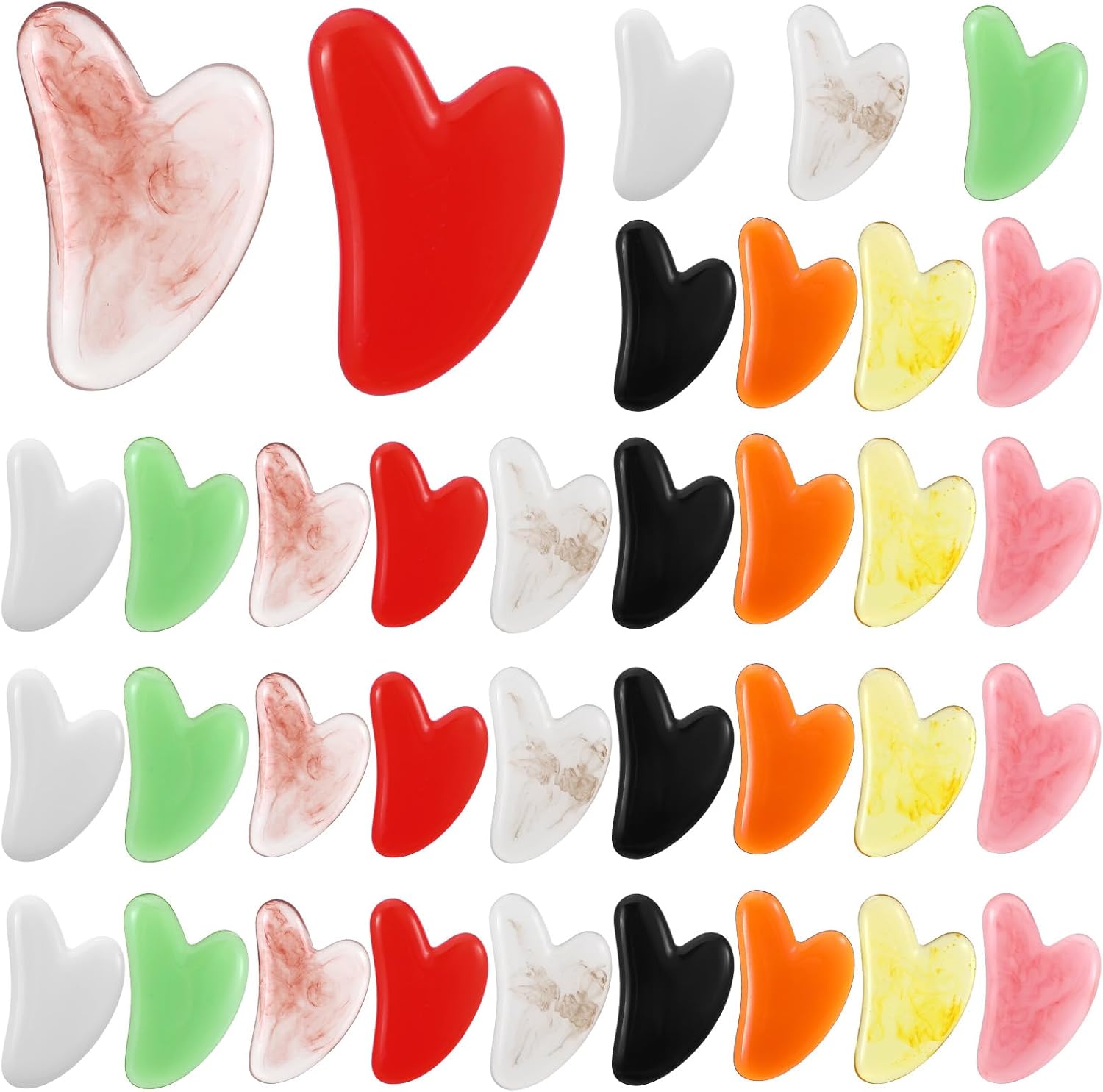 36 Pcs Gua Sha Facial Tool Resin Gua Sha Massage Tool Heart Shaped Gua Sha Stone Guasha Board for Face Body Skin Massage Spa Acupuncture Prevent Wrinkles (9 Colors)