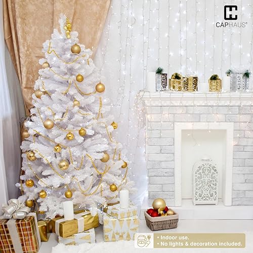 Miniatura 7 de CAPHAUS Árbol de Navidad blanco artificial de alta calidad de 6 pies con 1000 puntas de ramas y soporte plegable, prebisagro, árbol de Navidad