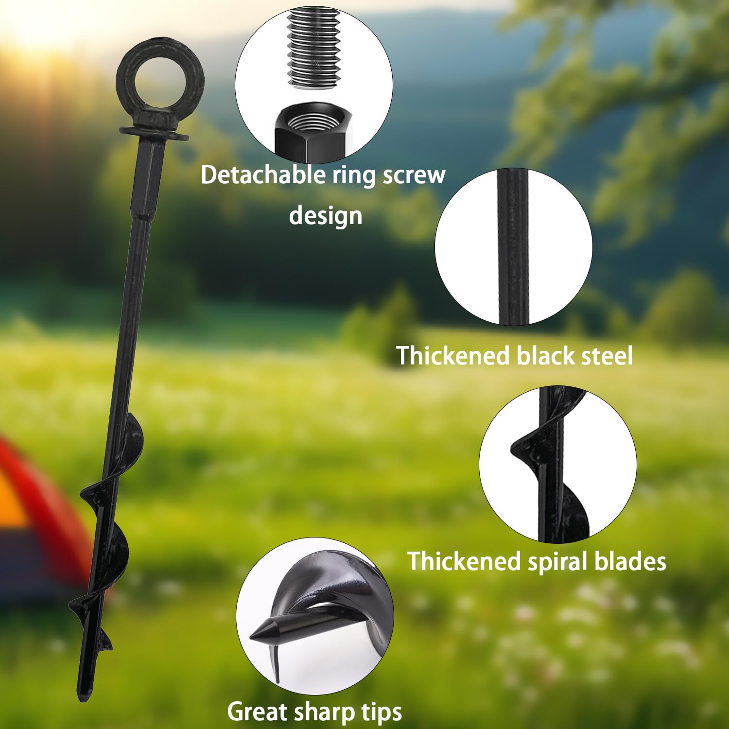 4er Set Bodenanker, Erdanker Trampolin, Zeltheringe, Heavy Duty Metall Trampolin Anchor Kit, starker Wind für Zelt, Vordach, Schuppen