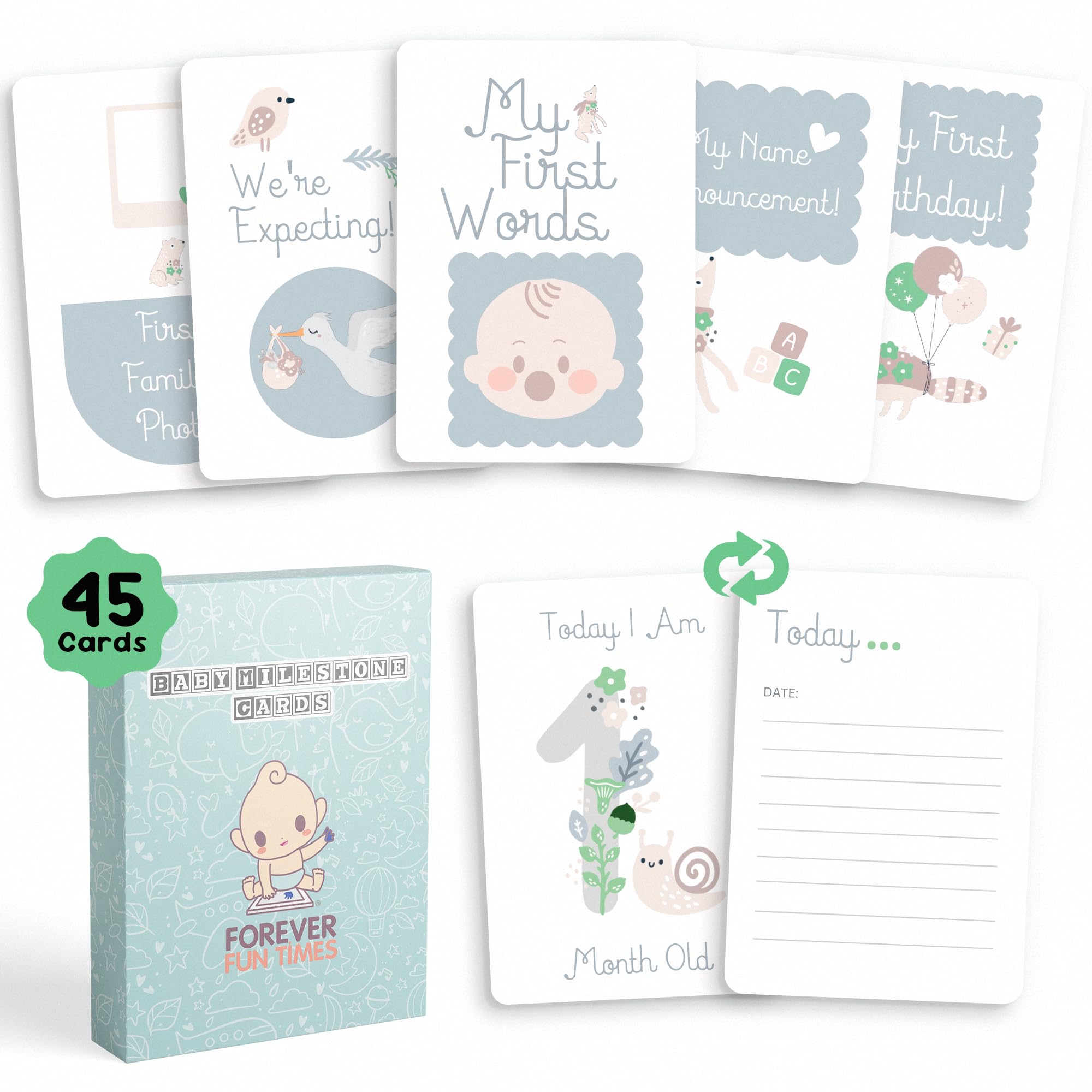 Baby Milestone Cards - Capture Every Precious Moment of Your Baby’s First Year and Monthly Milestones - Perfect for Use as Pregnancy Keepsakes, Nursery Decor, a Baby Shower, in Boy or Girl Gender Announcements and for Tracking Newborn Growth