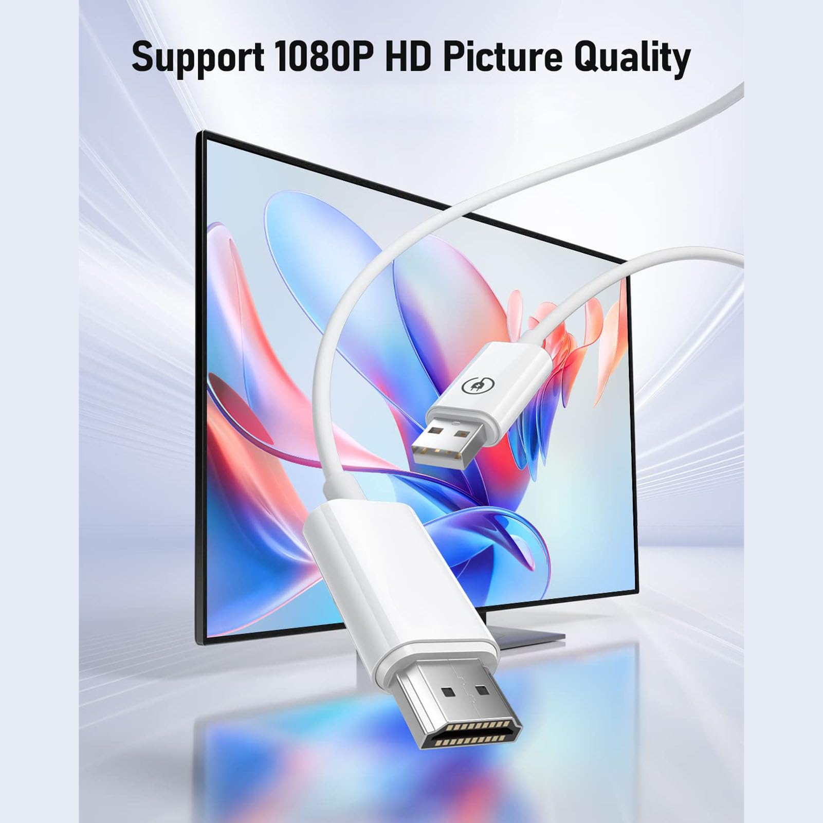 ASHATA Bezprzewodowy Adapter Wyświetlacza HDMI, Kabel do Lustrzanej Kopii Ekranu, Lustrzany Tablet Telefoniczny do Laptopa na Telewizor HD, Wyjście HDMI 1080P, Dekodowanie Wejścia 4K,