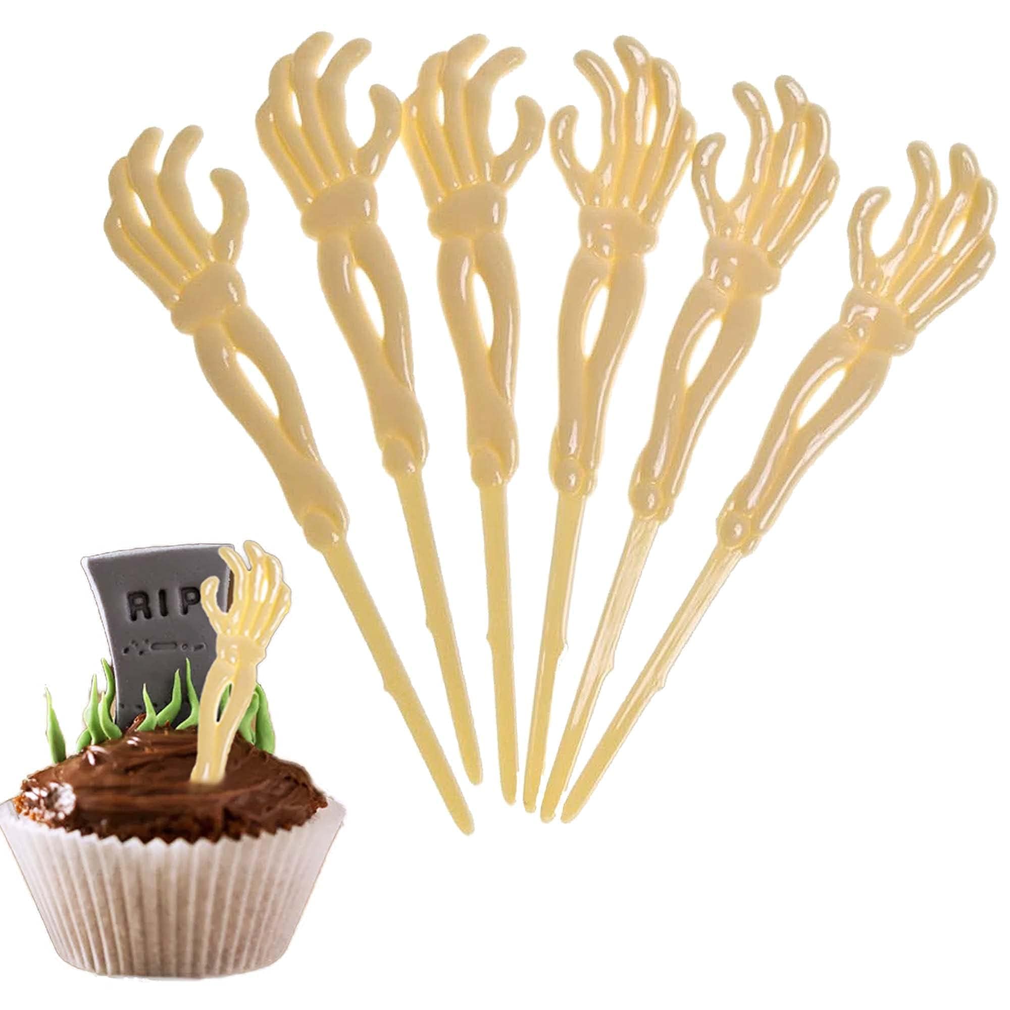 36 Pcs Plastic Skeleton Zombie Hand Cupcake Toppers - 5' Zombie Hands Cake Topper, Halloween Decor, Party Supplies(Yellow)