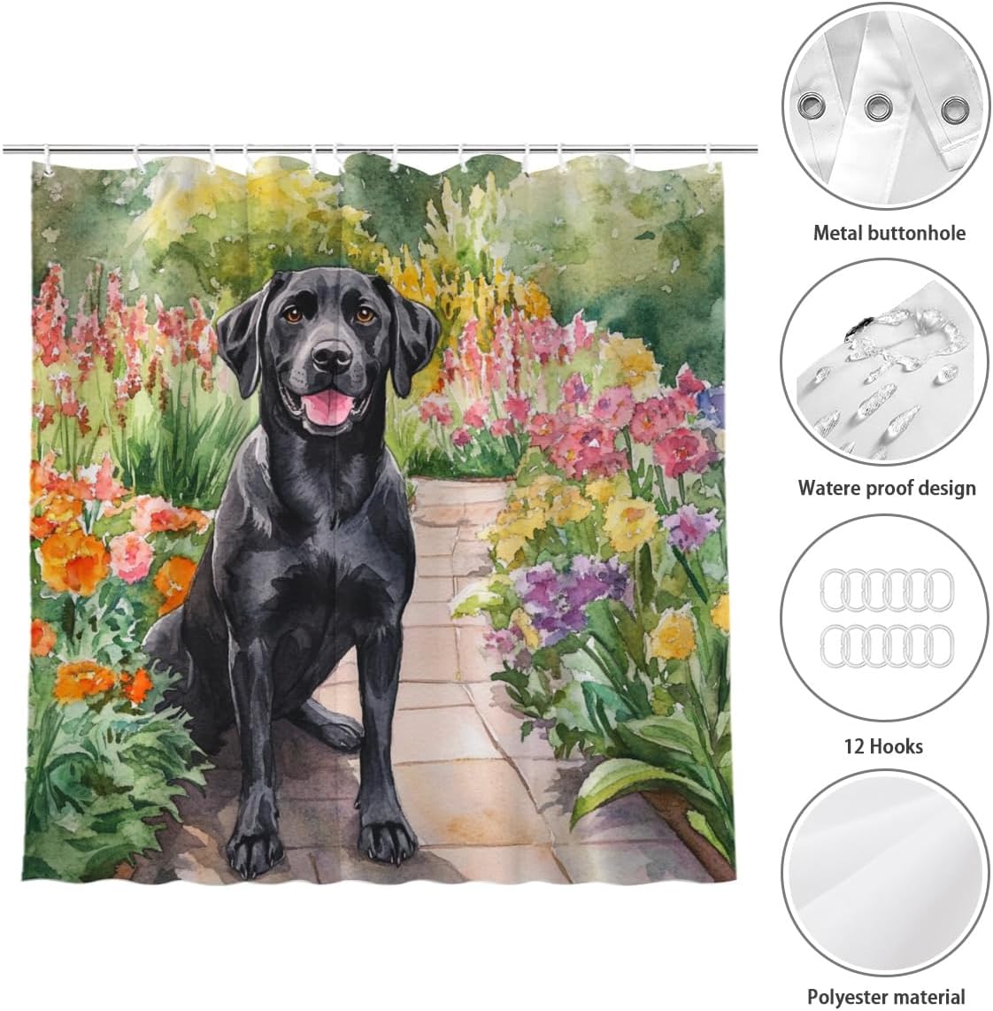 NGZ Labrador Retriever Shower Curtain Colorful Shower Curtain for Spring Painting Print Bath Funny Curtains for Bathroom Home Decoration with 12 Hooks 72x72 Inch