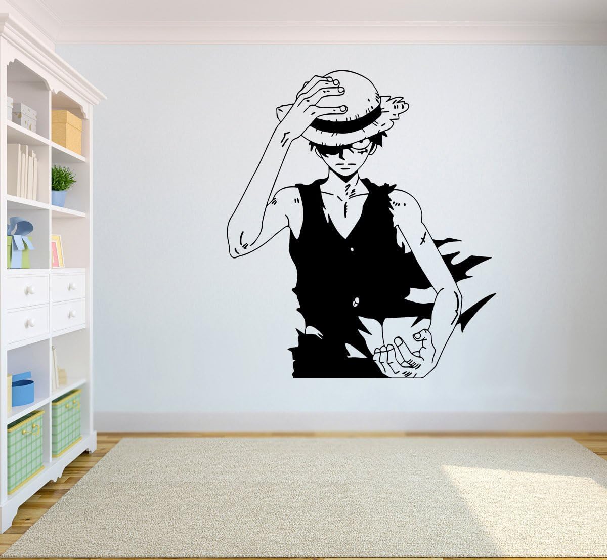 CVANU One Piece Wall Vinyl Decal Top Anime Wall Art Monkey D. Luffy Vinyl Sticker Decor for Home Bedroom Design onep7 (Black), Pack of 1