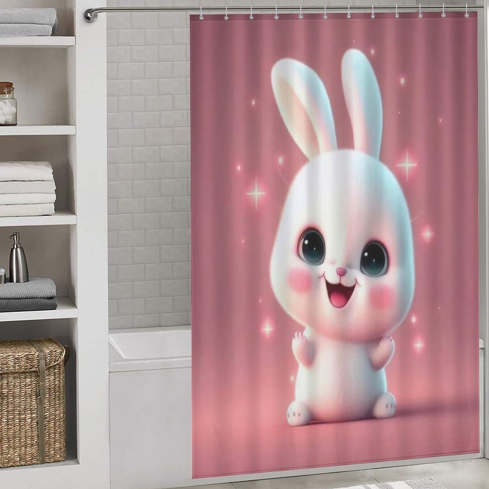 Rideau de douche lapin tissu imperméable polyester pour baignoire
