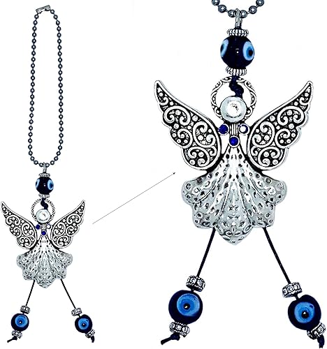 LUCKBOOSTIUM Hermoso adorno colgante de ángel con cristal azul y mal de ojo, dijes de buena suerte, llaves del hogar, bolso, bolsas y accesorios