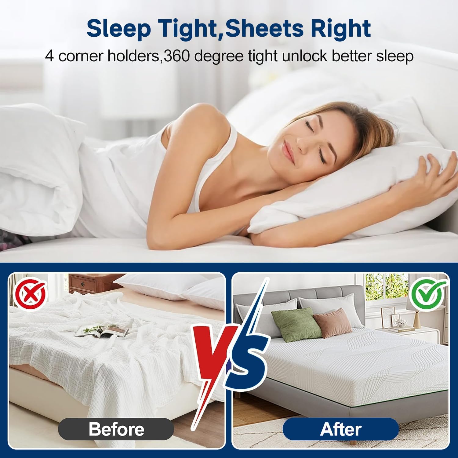 Heavy Duty Corner Bed Sheet Holders (Set of 4) – with Anti-Slip Pads & Lock Fasteners, Keeps Sheets Tight & Firm, Fits All Mattress Sizes, Easy to Install