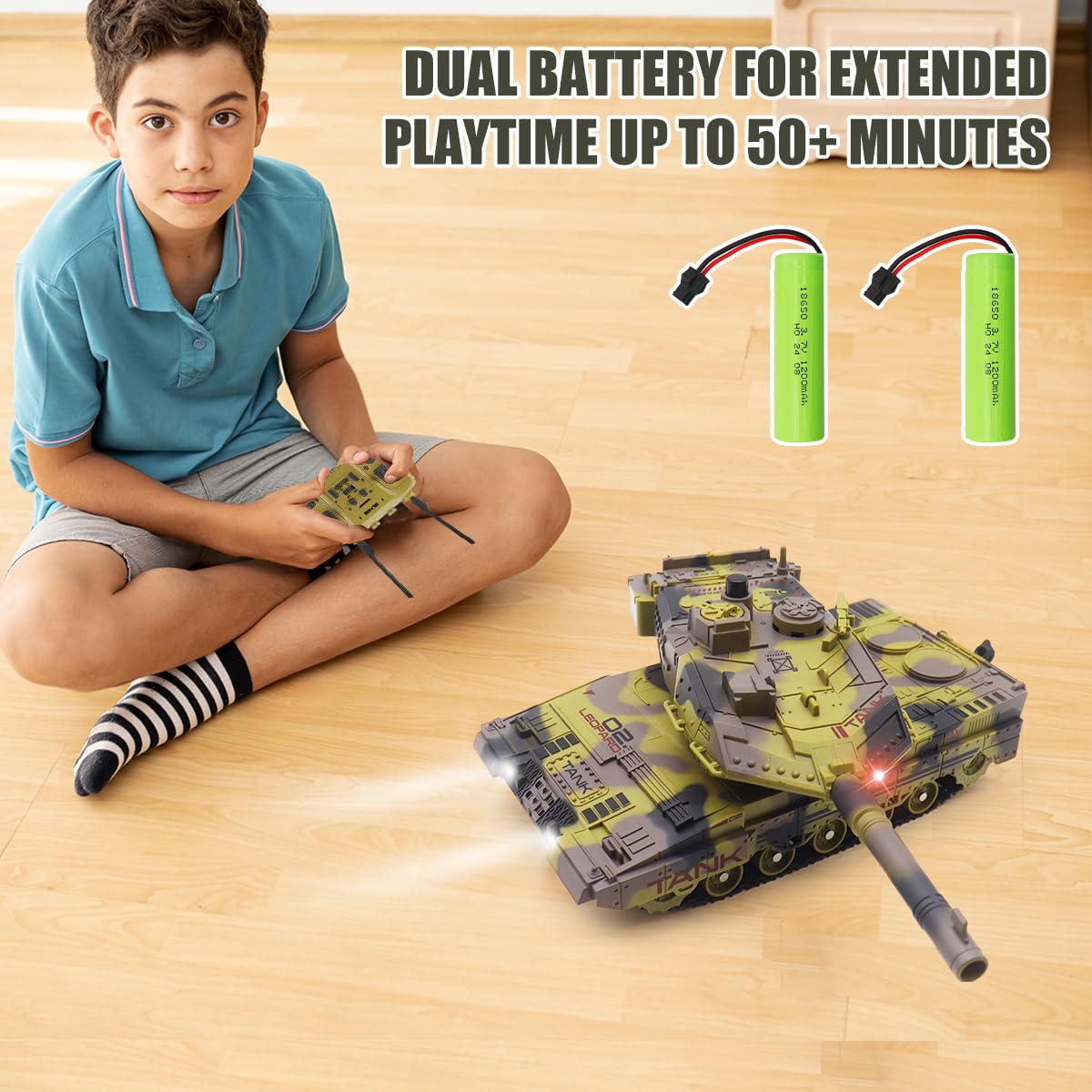 Carro Armato RC che Spara per Bambini Adulti, Modello di Veicoli Militari con Controllo Remoto 2.4G, Carro Armato dell'Esercito Giocattolo con Suono Demo Automatico, Luce, Fumo, 13 Canali