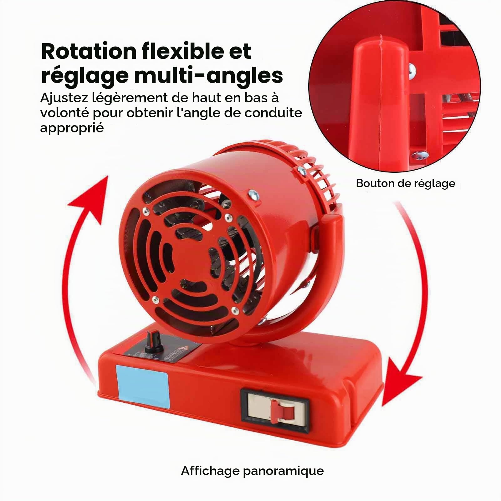 KIMISS 1000W-1200W Désembueur de Voiture en Alliage d'aluminium Désembueur de Pare-Brise Portable Dégivreur Ventilateur de Refroidissement Rapide pour Voiture (Rouge) (12V)