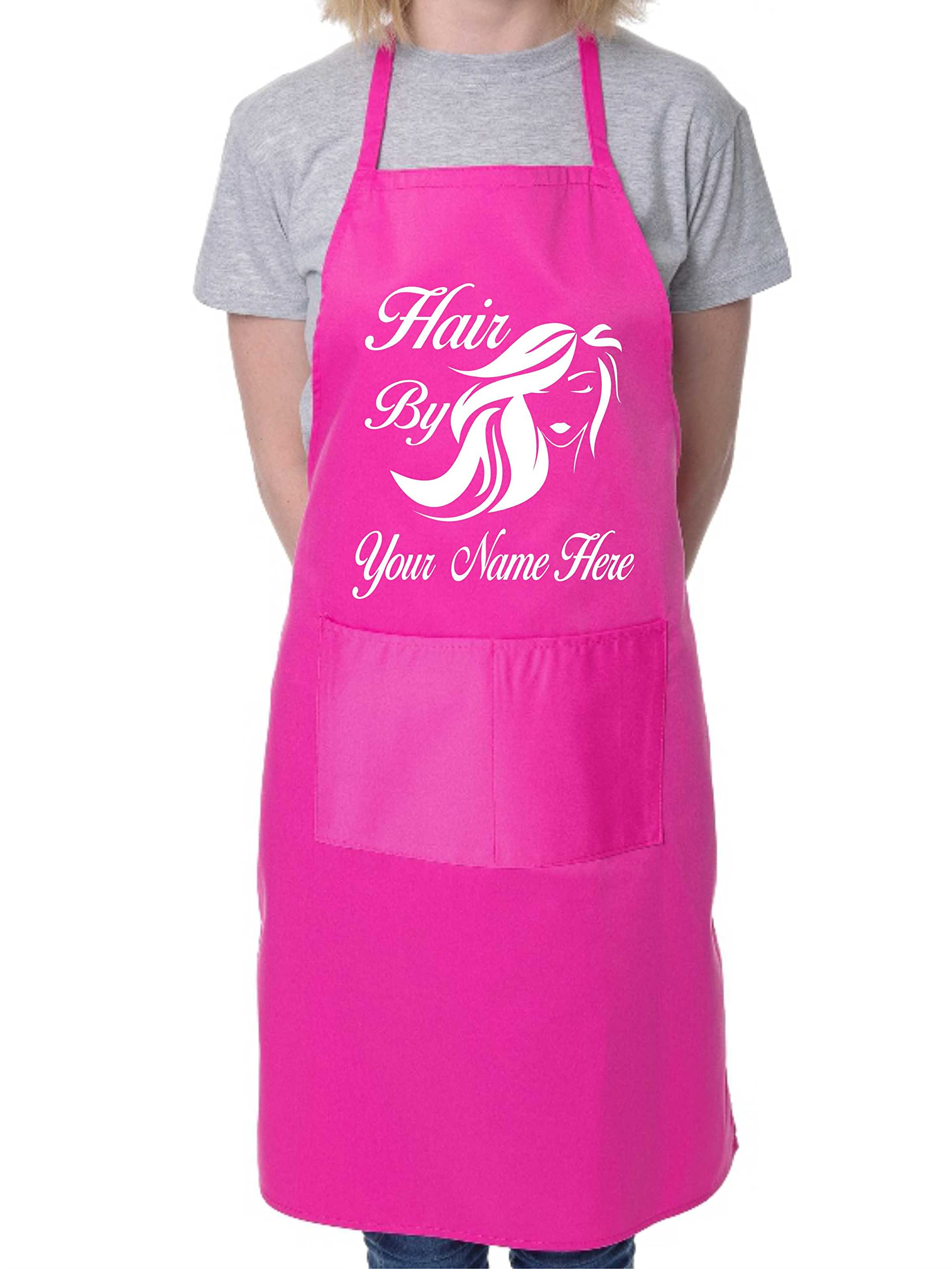 Print4U Personalised Apron Hair By Add Your Name Here Hairdresser Shop Pink