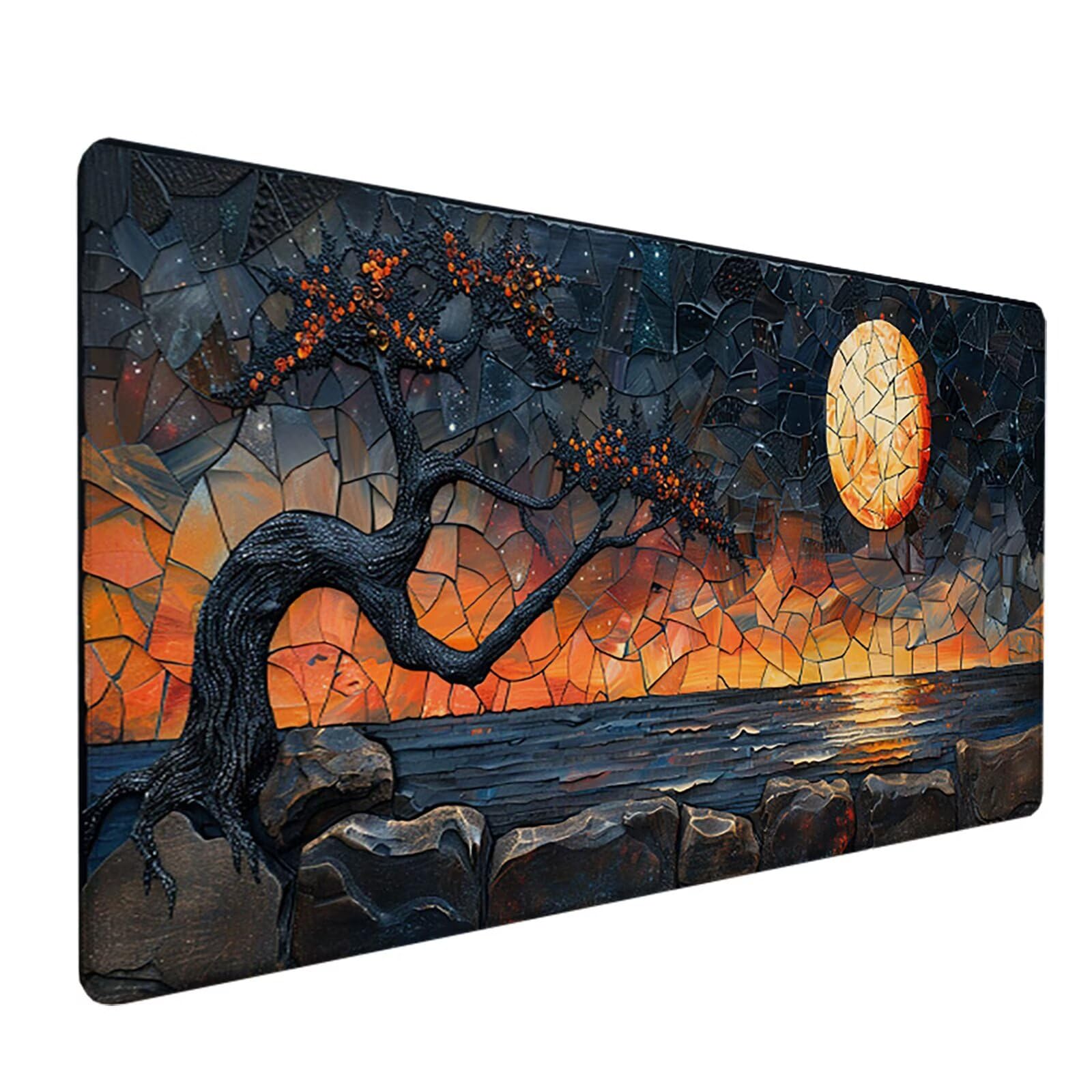 áRbol Alfombrilla Ratón Gaming XXL 1500x800 mm, Alfombrilla Gaming Negro Mousepad con Base de Goma Antideslizante, Impermeable Desk Mat para Teclado y Raton, Accesorios Gaming, Regalos de Hombre P-I