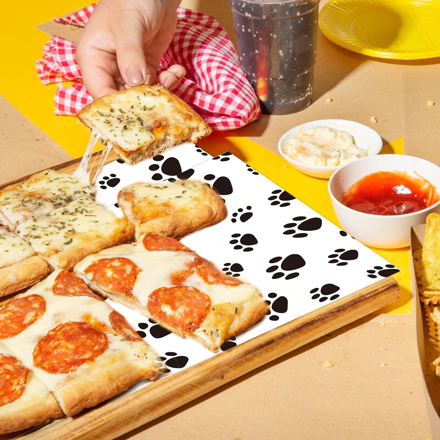 JarThenaAMCS 150Pcs Dog Paw Wax Paper Deli Paper Sandwich Wrap Tissue White Black Pet Paw Waterproof Oil-Proof Picnic Liner for Home Party Kitchen Supplies, 9.8 x 8.3 Inch