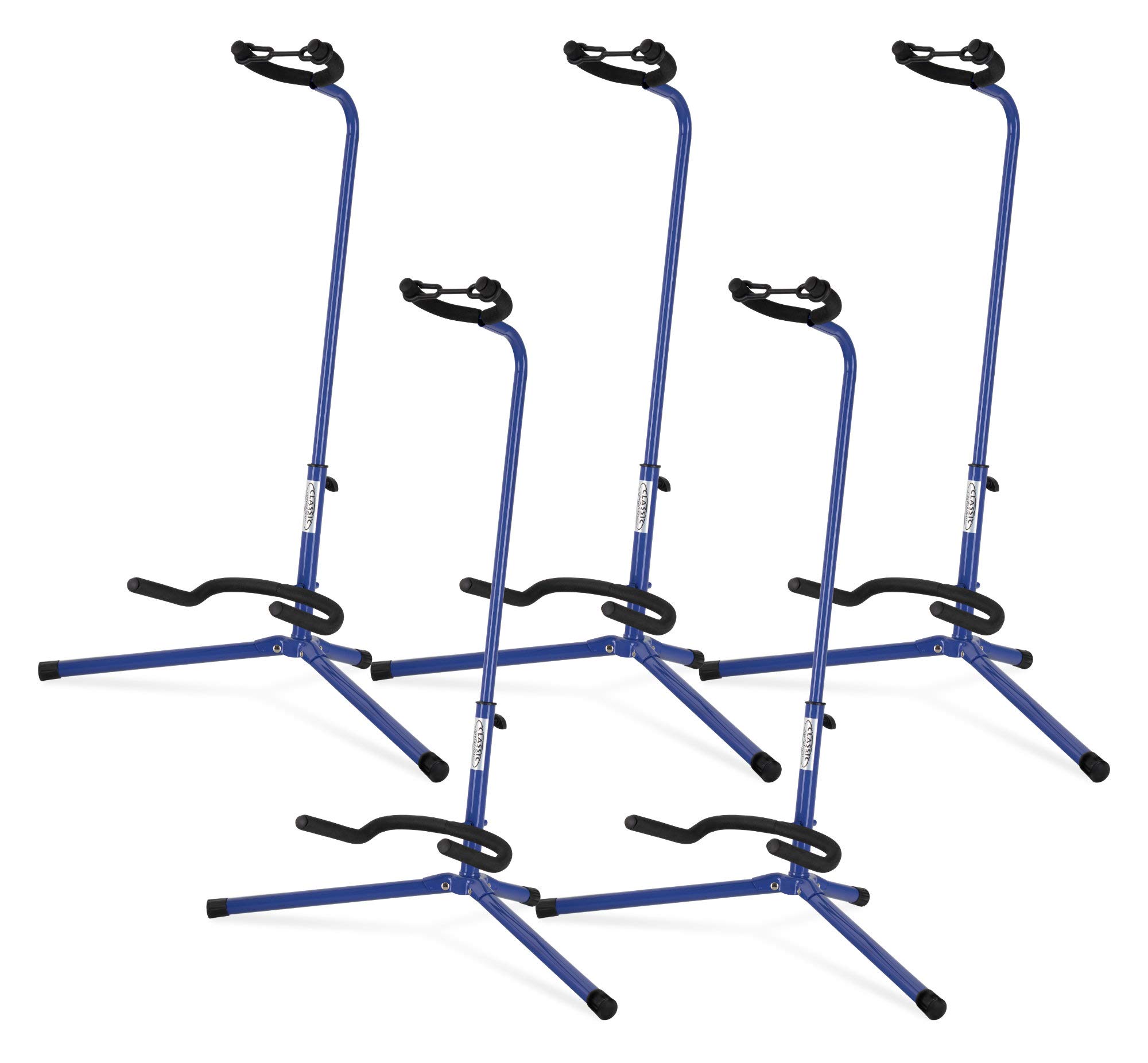 5x Classic Cantabile Gitarrenständer - Universal Gitarrenständer für Konzertgitarre, Westerngitarre, E-Gitarre, E-Bass - Gepolsterte Auflage - Klappbarer Gitarrenständer - Blau