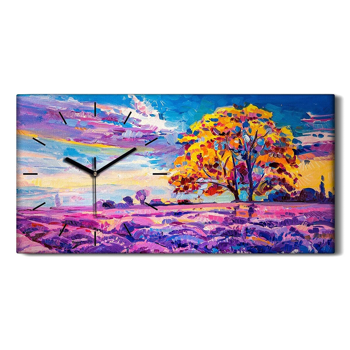 Horloge sur Toile Sans Tic-Tac Grande Pendule Murale Lavande 60x30