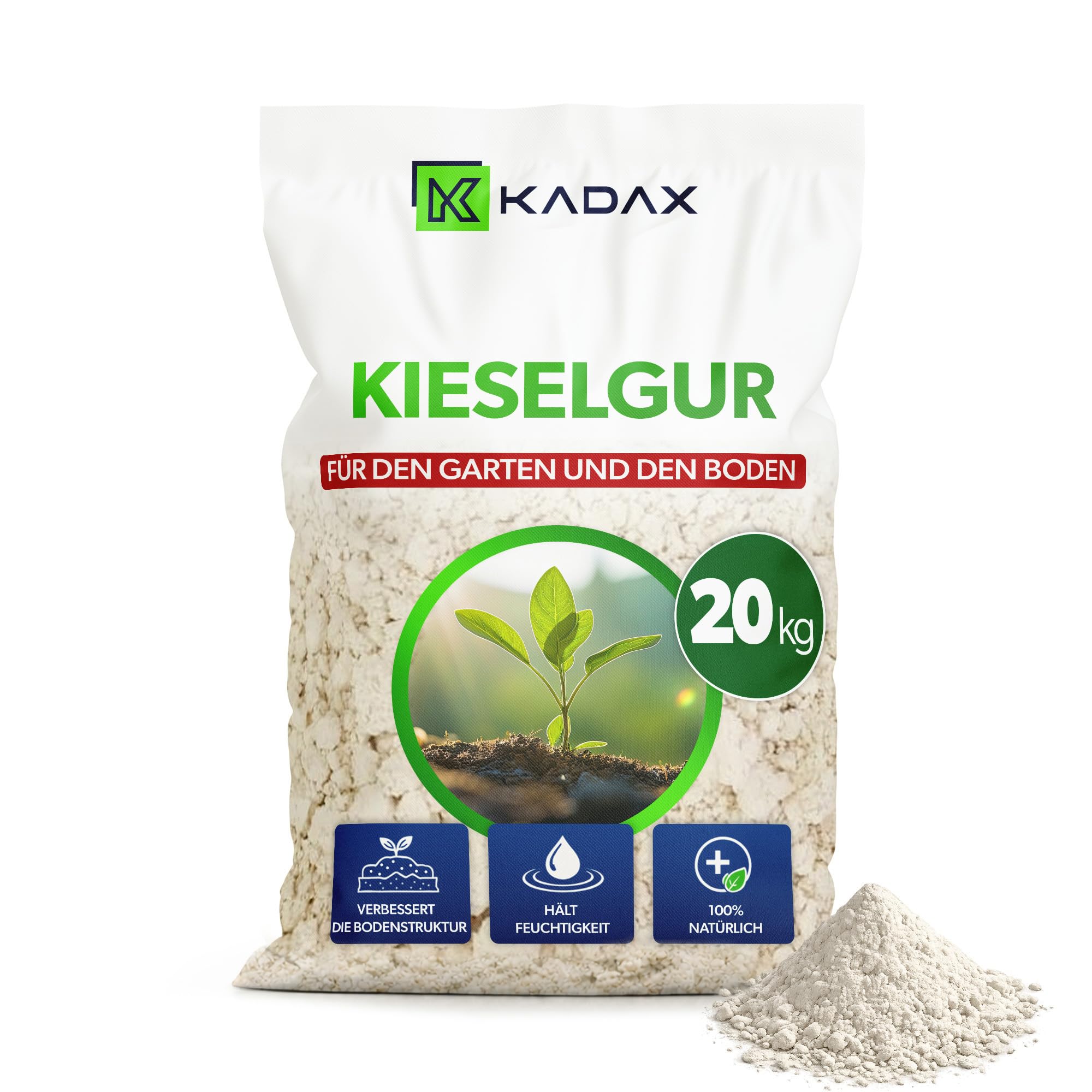 KADAX Tierra de Diatomeas 20 kg para Jardín, Polvo Fino Natural, Activador de Suelo para Tierras Sanas, Crecimiento de Plantas & Protección Natural contra Plagas