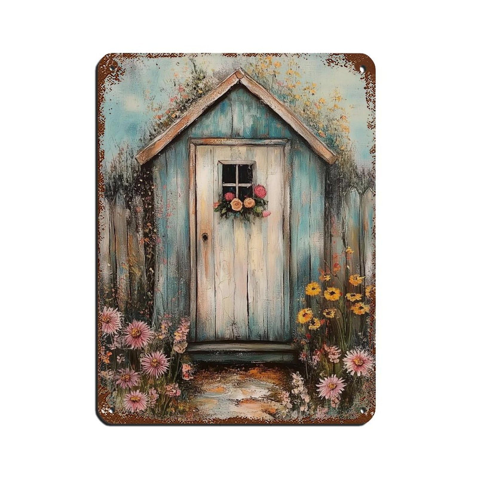 Rustic Flower Garden Poster, Vintage Garden Shed Tin Sign Vintage Metal Pub Club Cafe Bar Home Wall Art Decoration Poster Retro 12x16inch(30x40cm)