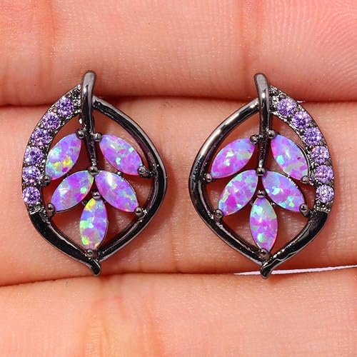 Miniatura 5 de Aretes de ópalo para mujer, chapados en oro de 18 quilates, flores, hoja, árbol de la vida, estrella de luna, universo, ópalo, joyería, aniversario