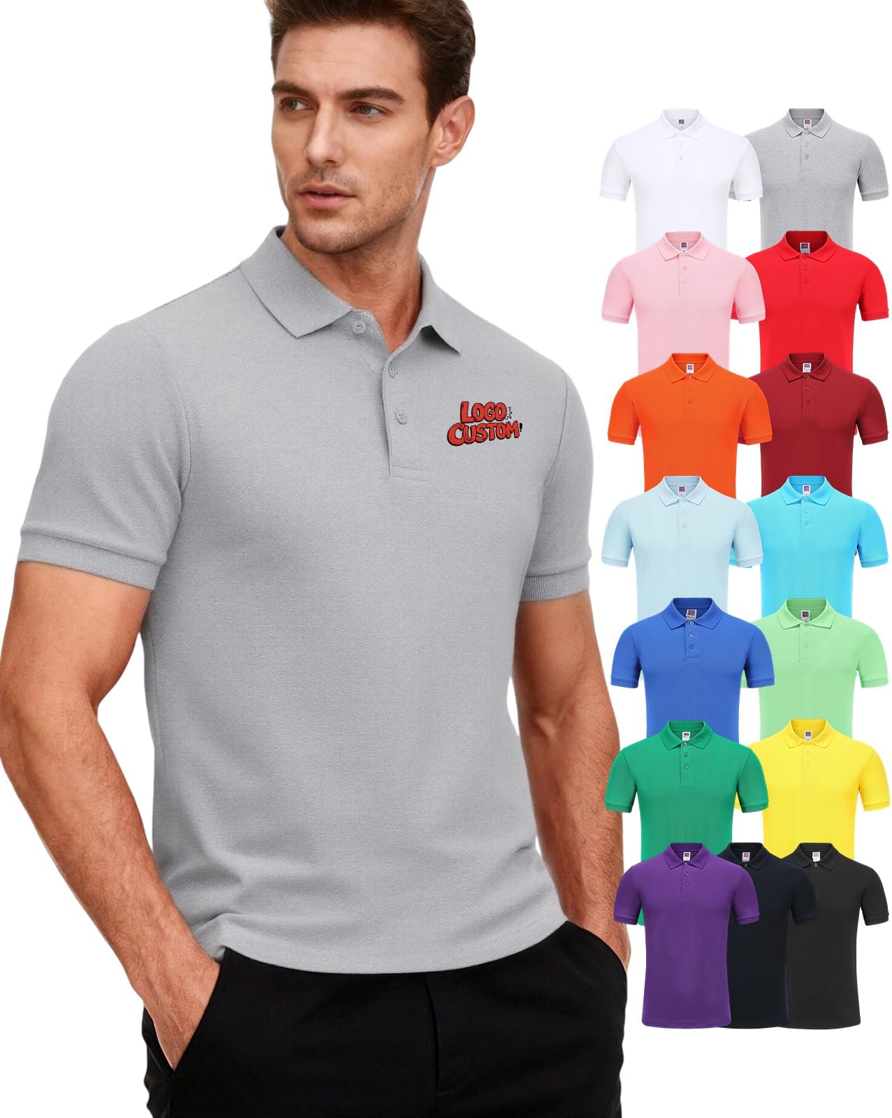 100% Cotton Custom Polo Shirts for Men with Company Logo, Custom Business Shirts Polo，Personalized Uniforms for Work Staff