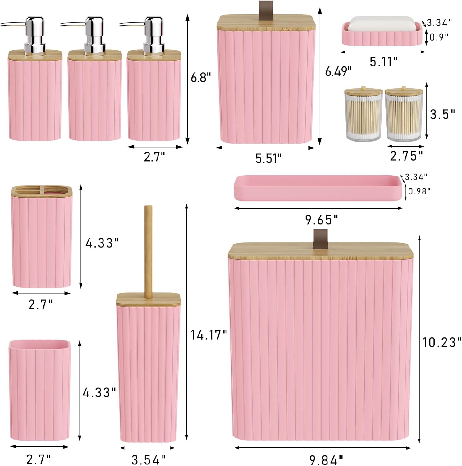 Bathroom Accessory Set - Pink Bathroom Set, 12PC Bathroom Accessories Set, Pink Bathroom Accessories Set, Mini Trash Can, Toilet Brush, Trash Can & Soap Dispenser