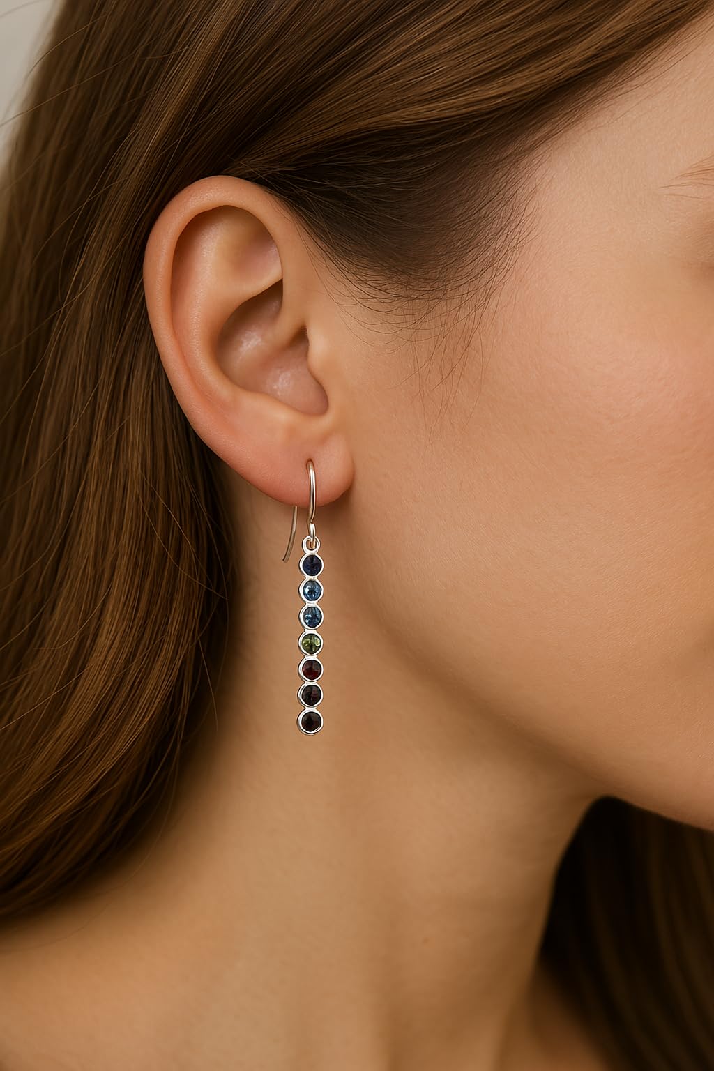 Orecchini Pendenti con Pietre Preziose Multicolori in Argento Sterling 925 |-Gioielli Arcobaleno da Donna con Design Lineare Elegante