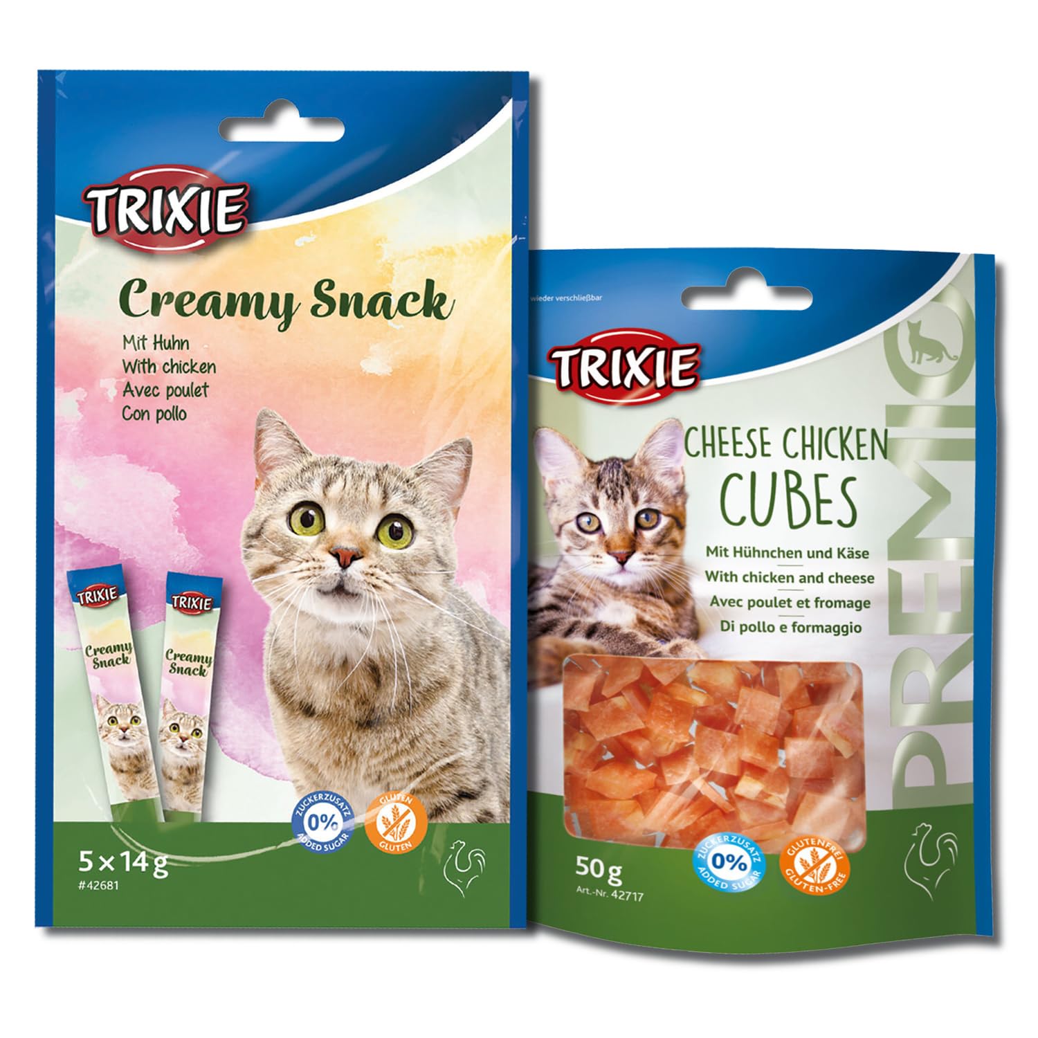 Trixie Cat Treat Combo of Creamy Chicken Snack and Premio Cheese Chicken Cubes, Nutrient Rich Treats for Cats, Suitable for All Breeds – (Pack of 2) (B0CZ456RFV) Amazon Price History, Amazon Price Tracker