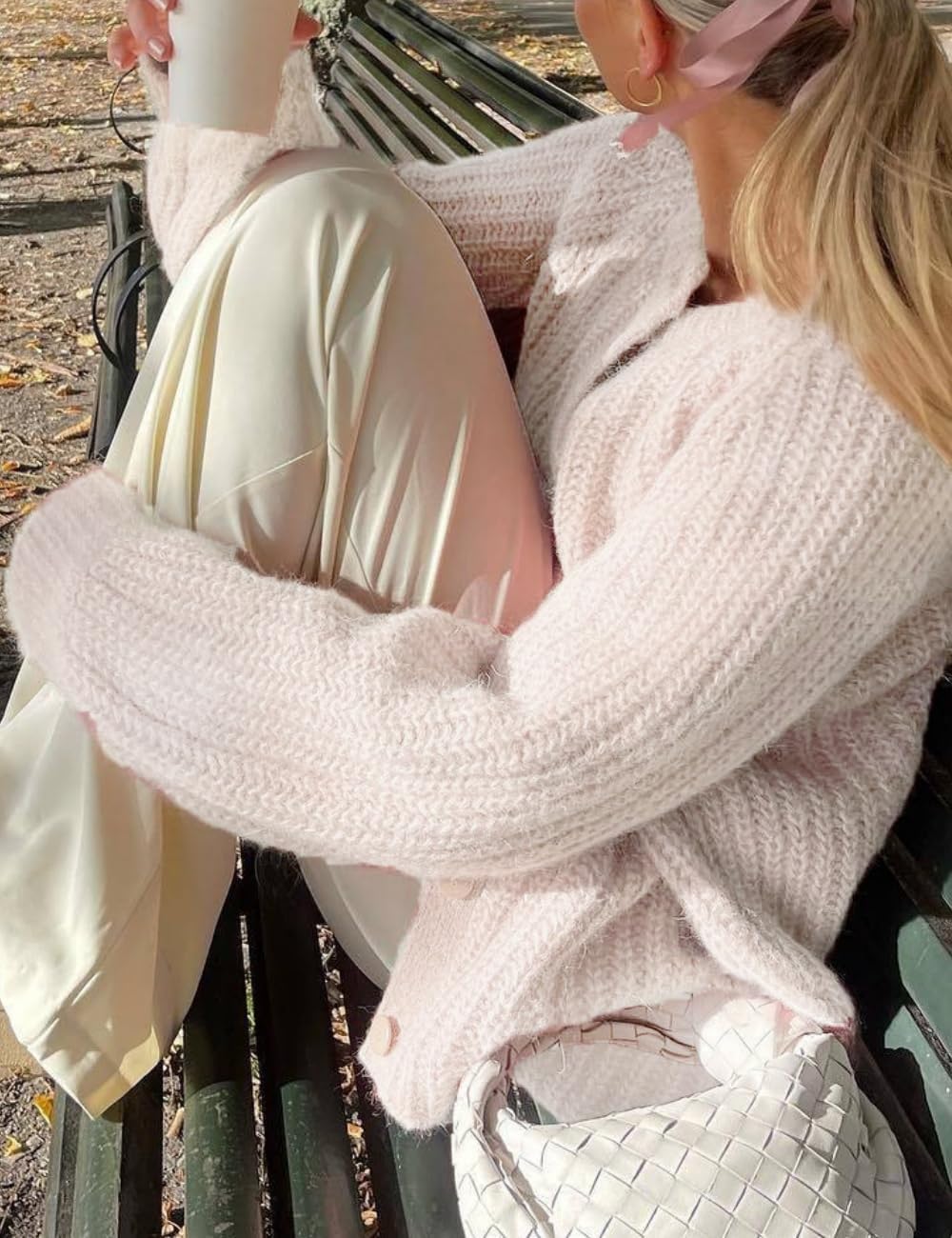 Womens Cardigan Sweater Chunky Knitted Crew Neck Long Sleeve Button Down Jackets Open Front Loose Casual Coat - Image 8