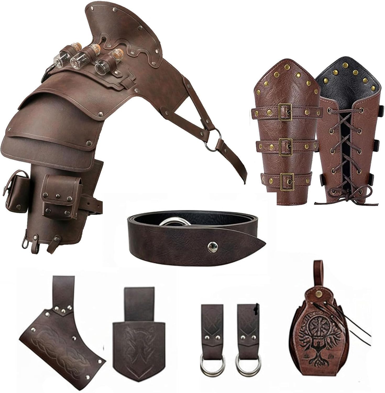 Shoulder Armor Pauldron Vial Witch Belt Pouch Waist Bag Retro Bracer Medieval Knight Robot Renaissance Cosplay Viking Costume (Brown)