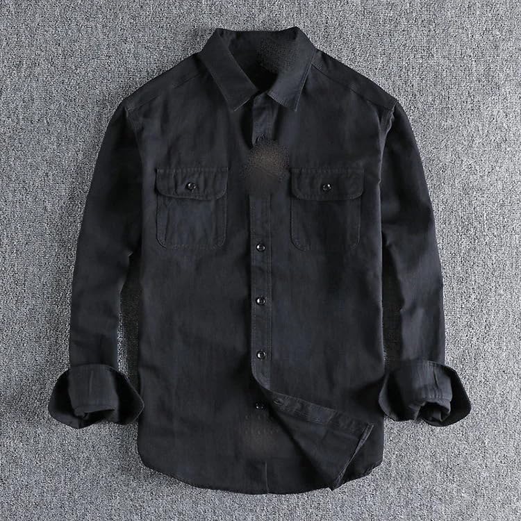 Camisa de sarga de algodón de estilo británico retro versátil de manga larga 3