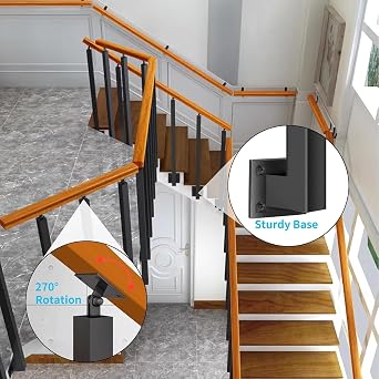 34/36/38/40/42in Side Mount Stair Railing Posts, Indoor Outdoor 270Adjustable Metal Baluster Post, Staircase Balusters with Screws Kit for Deck, Balcony and Porch