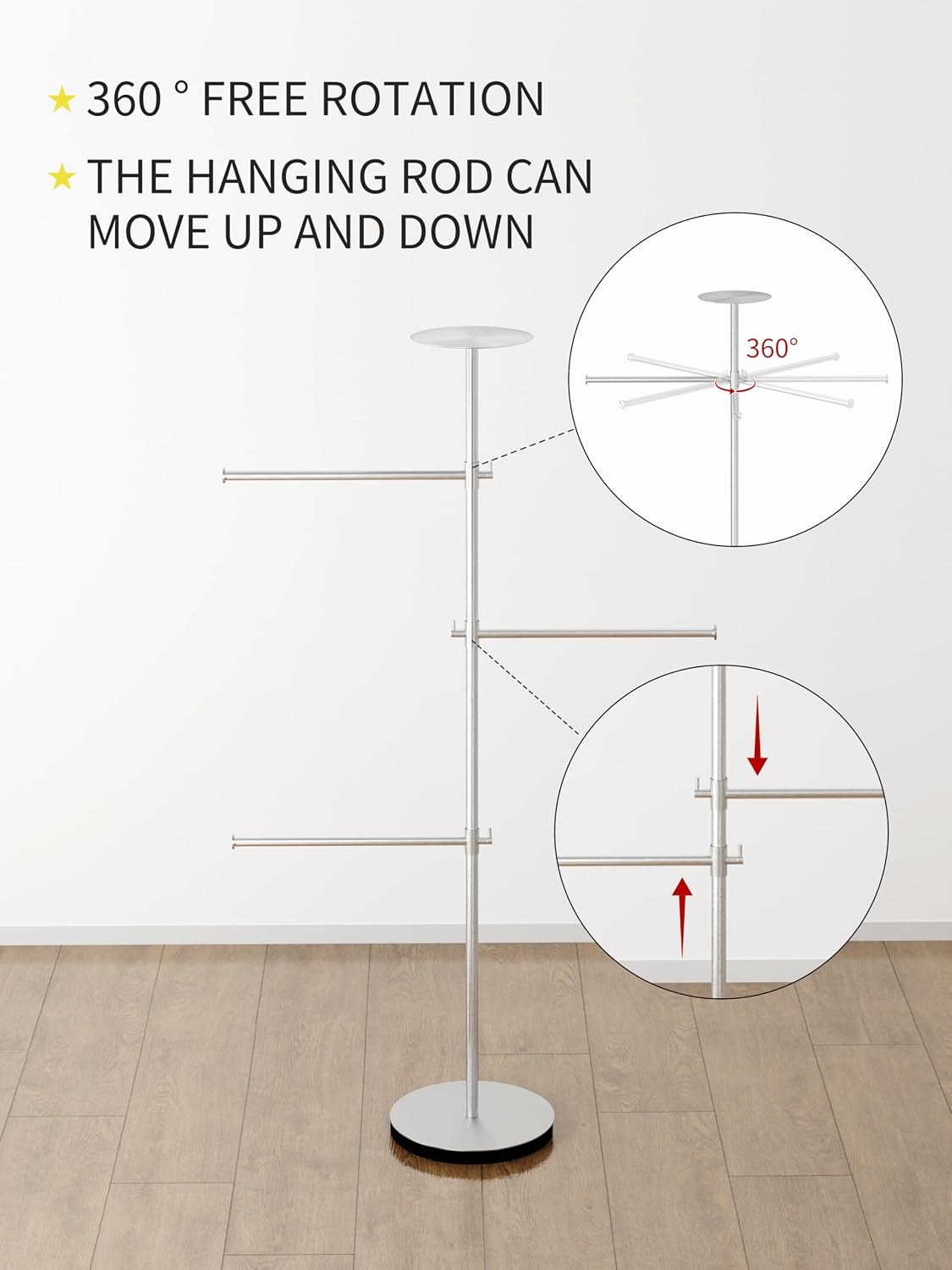 RFOUO Freestanding Towel Racks for Bathroom with Weighted Base, 42-Inch Floor Standing Towel Rack Stand,3 Adjustable Arms with Storage Tray,Stainless Steel Brushed Finish
