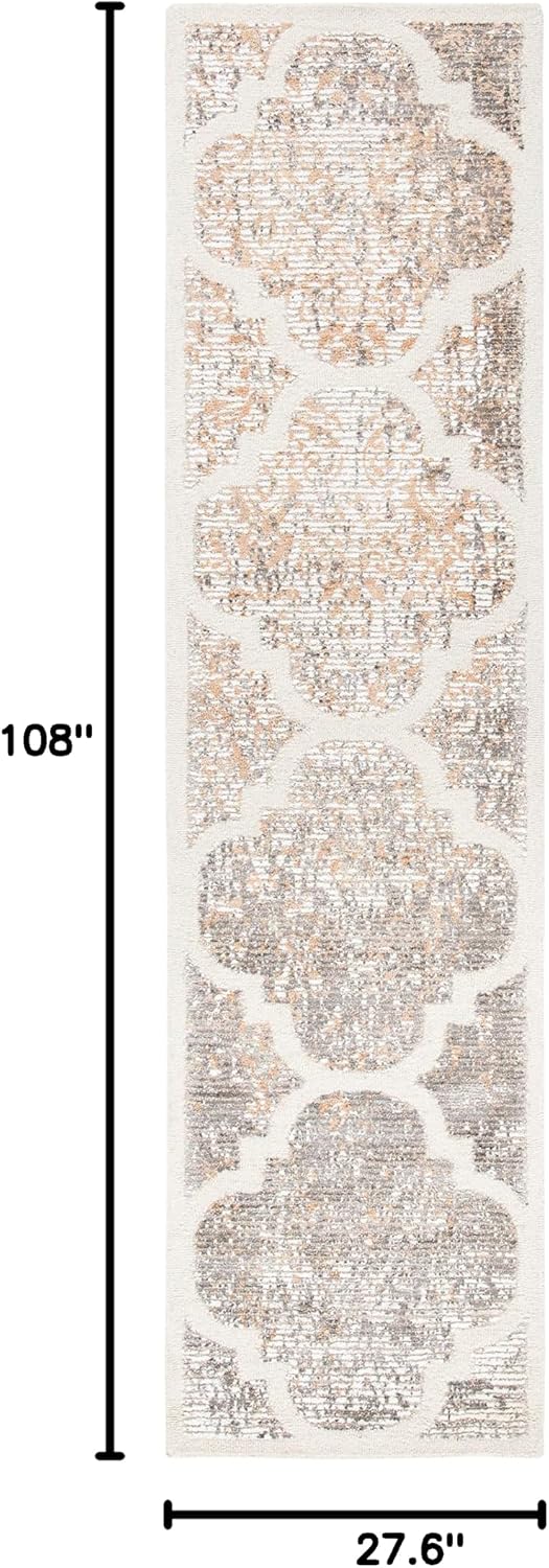 SAFAVIEH Artistry Collection Runner Rug - 2'3" x 9', Ivory & Gold, Handmade Quatrefoil Trellis Wool & Viscose, Ideal for High Traffic Areas in Living Room, Bedroom (ARR668D)