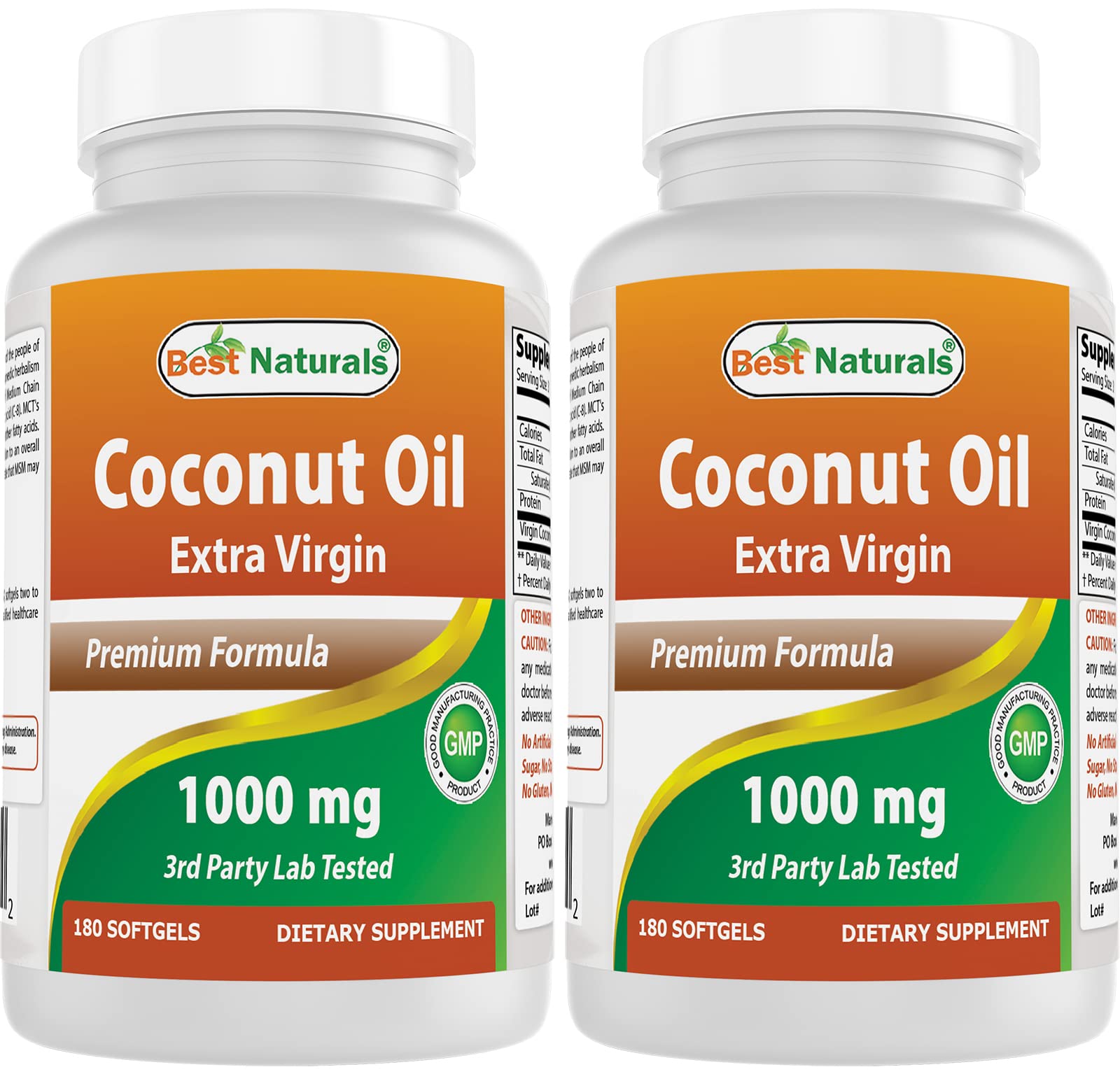 Best Naturals Extra Virgin Coconut Oil 1000 mg Softgel, 180 Count (180 Count (Pack of 2))