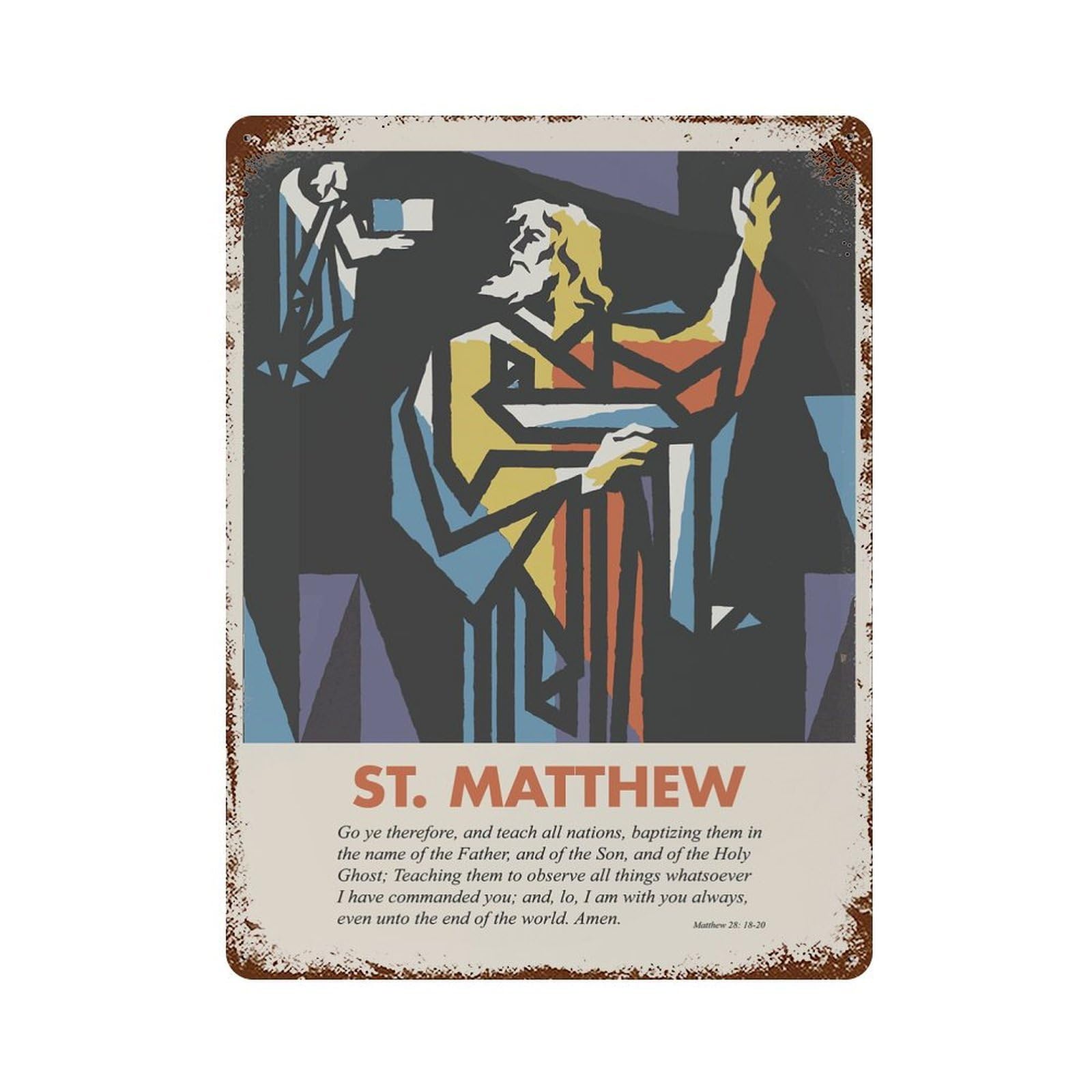 ST MATTHEW 15.7"x11.8" Rustic Tin Plaque, Farmhouse Wall Decor for Basement, Hobby Room And Garage Decor