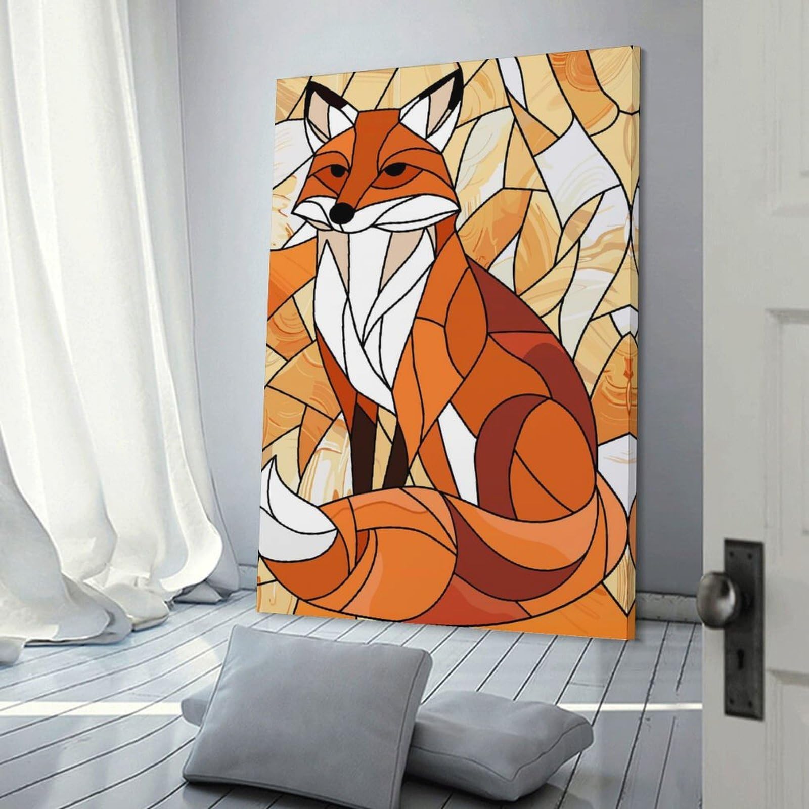 Junmoney Stained Glass Fox Portrait Canvas Art Print, 20x30inch(50x75cm), for Bedrooms, Workspaces And Everyday Interiors, A Flexible Wall Accent for Shared Spaces