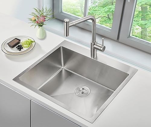 Miniatura 31 de Fregadero de cocina pequeño de acero inoxidable con caída de 20 pulgadas, níquel cepillado, 20 pulgadas de profundidad x 16 pulgadas de ancho x 9