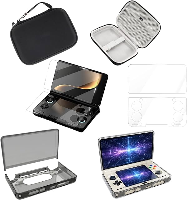 Kit de accesorios compatible con Ayn Thor, funda de TPU + protectores de pantalla dobles + estuche de transporte EVA para consola portátil