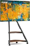 FITUEYES Coin TV Mont de support pour 32 43 50 55 65 Télévisions de pouce, Moderne TV Support de sol avec roues, petit centre de divertissement portable avec étagères de rangement ouvertes en bois, Eiffel Series