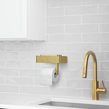 Brushed Gold Toilet Paper Holder Wall Mounted with Shelf & Wipes Storage Stainless Steel SUS304 Modern Toilet Tissue Roll Holder for Bathroom, Kitchen Adhesive and Screw Installation