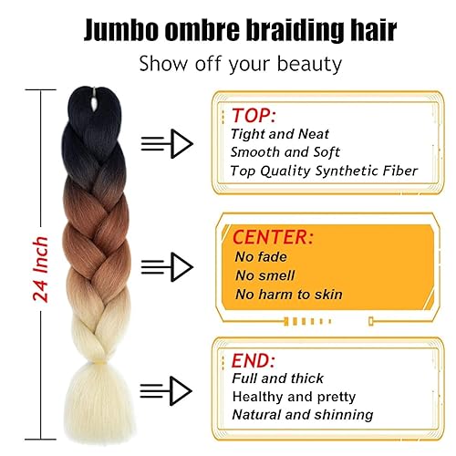 Miniatura 3 de Extensiones de cabello trenzado ombré para mujer, 1 paquete24 pulgadas, cabello trenzado de fibra de ganchillo para trenzas de caja, extensiones de