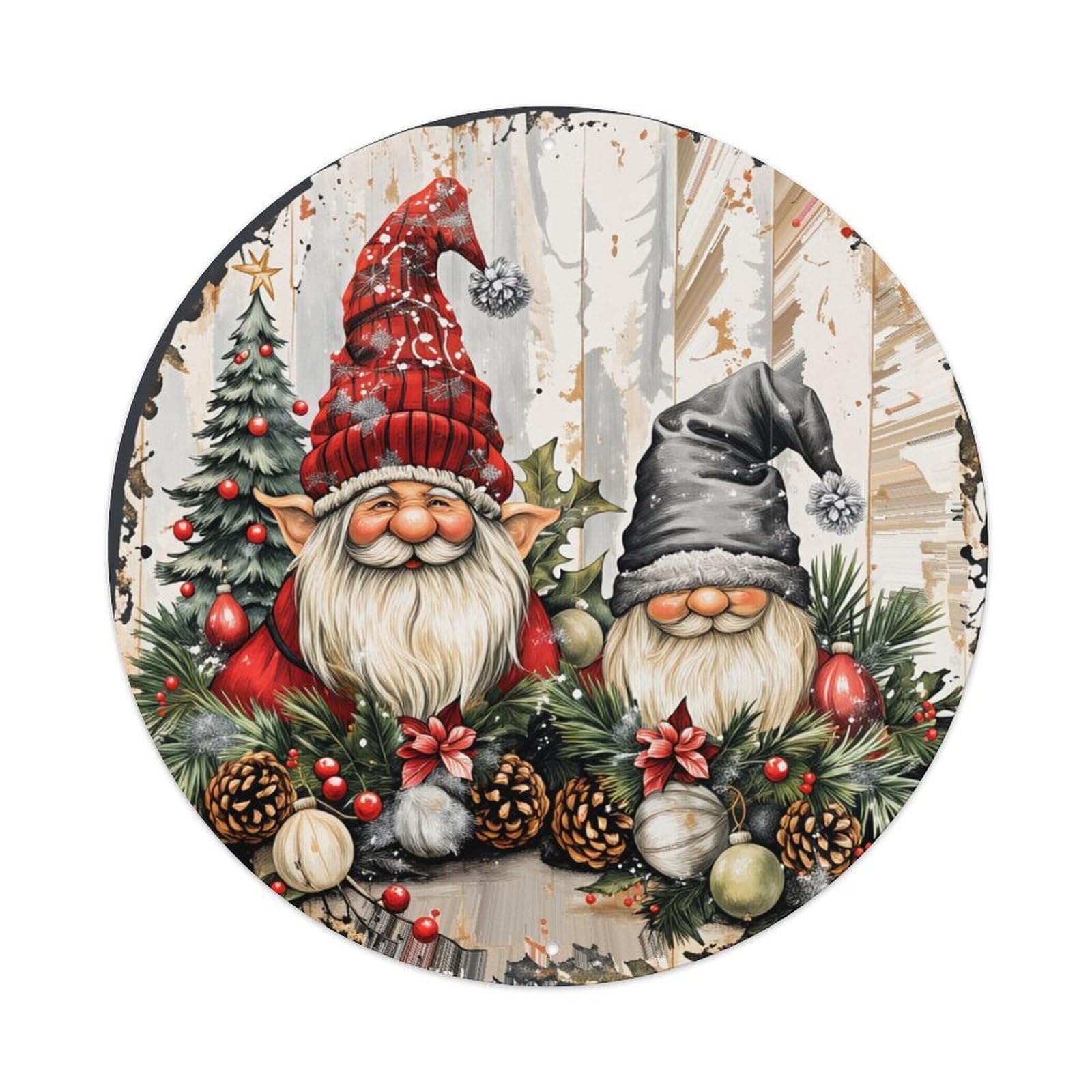 Christmas Gnomes Holiday Decor Round Tin Sign Retro Metal Sign for Cafe Bar Pub Home Game Room Gym Club Wall Decoration Vintage Metal Poster 8x8 Inch