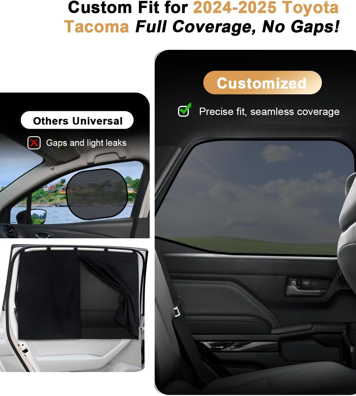 ECOZEN Car Window Sunshade for 2024-2025 2026 Toyota Tacoma Accessories - 4 Pcs Pack Side Sun Shade Magnetic Sunshade Insulate Heat & UV with Breathable Mesh - 2024-2026 Tacoma Double Cab Only